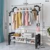 OIMG Foldable Metal Garment Rack with Storage Shelves and Wheels