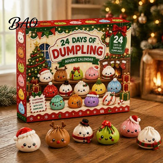 Christmas Gift for Adults 2026 Squeeze Toy Advent Calendar, 24-Day Dumpling Bun Fidget Stocking Stuffers Kids Countdown Box, Soft TPR Stress