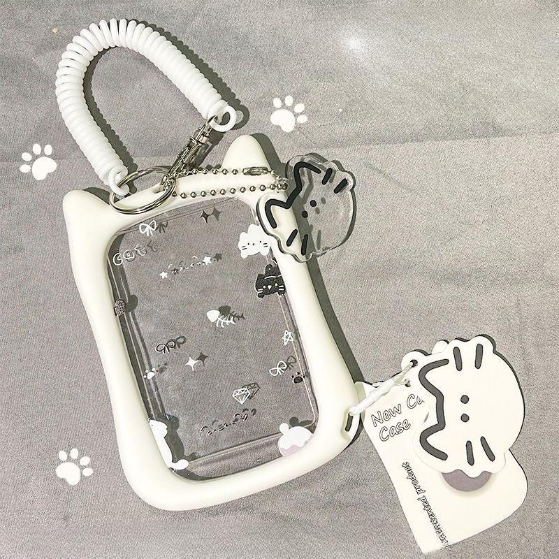 Kawaii Katze Transparent Acryl Luxuriöser Fotokartenhalter Kpop Idol Kartenschutz Kreativer Taschenanhänger Campus ID Aufbewahrungstaschen