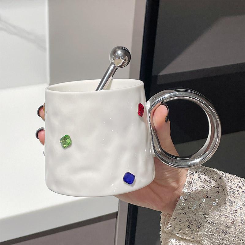 Gemstone Ceramic Mug Coffee Mug With Spoon Home Mug High value Office Couple To Cup Afternoon Tea Friends Girlfriends Small Gift