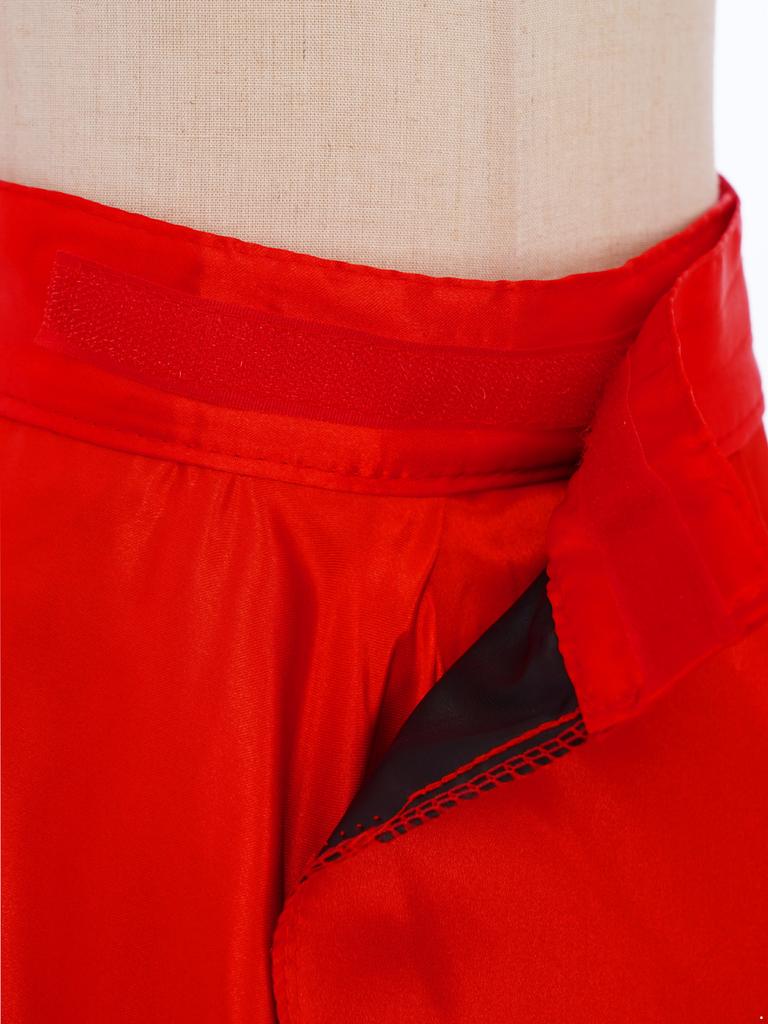 Girls Satin Skirt Side Split Wide Hemline Hook Loop Fastener Waistband Spanish Flamenco Ballroom Dance Skirt