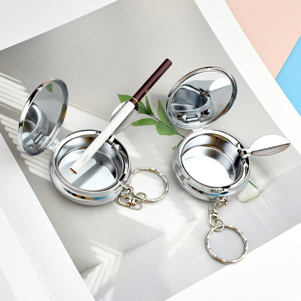 Portable Ashtray Keychain for Car Use Fireproof Alloy Ashes Holder Keyring Smokings Accessories for Indoor and Outdoor