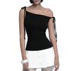 Women's summer new solid color suspender tied knot slim sexy slanted shoulder body vest women's wholesale