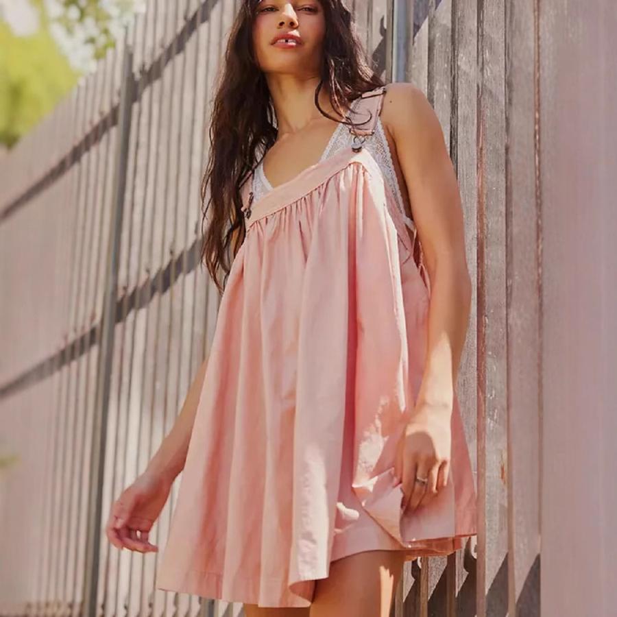 Summer New Women's Casual Loose Fashion Solid Color Off-Shoulder Ruffled Strap Dress