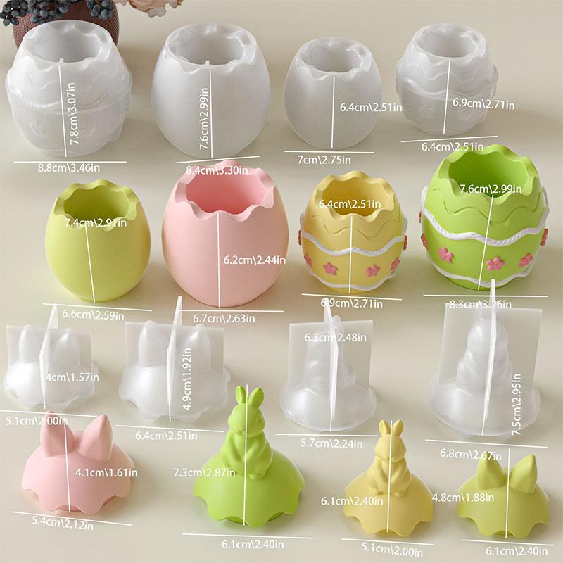 Easter Silicone Molds Smooth Egg Straight-Ear Bunny Shapes For Making Candle Cups Plaster Ornaments DIY Holiday Decor Crafts