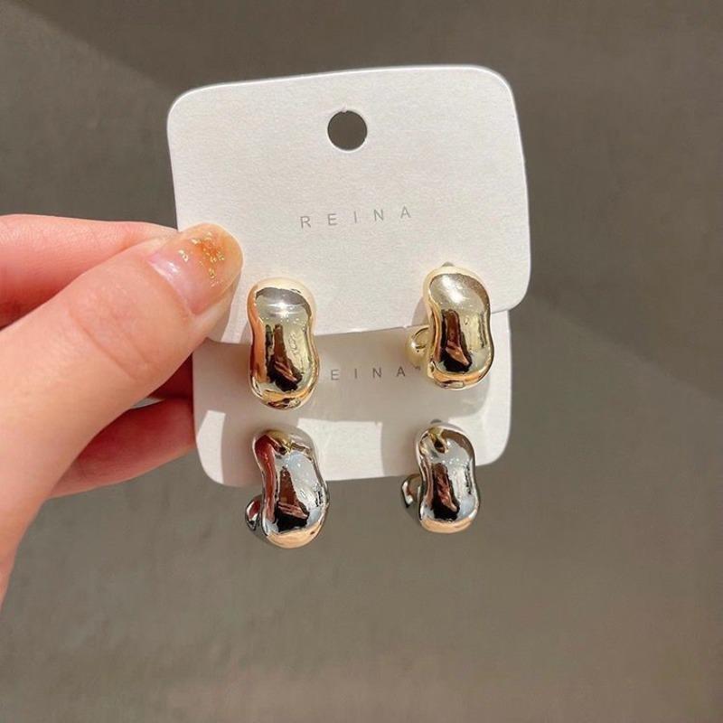 Vintage Glossy Water Droplet Hanging Stud Earrings Women Lightweight Hollow Thick Teardrop Gold Silver Color Thick Hoops Jewelry
