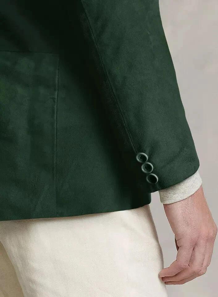 Stylish Formal Wedding Men's Blazer Suede Green Handmade Genuine Leather Lambskin