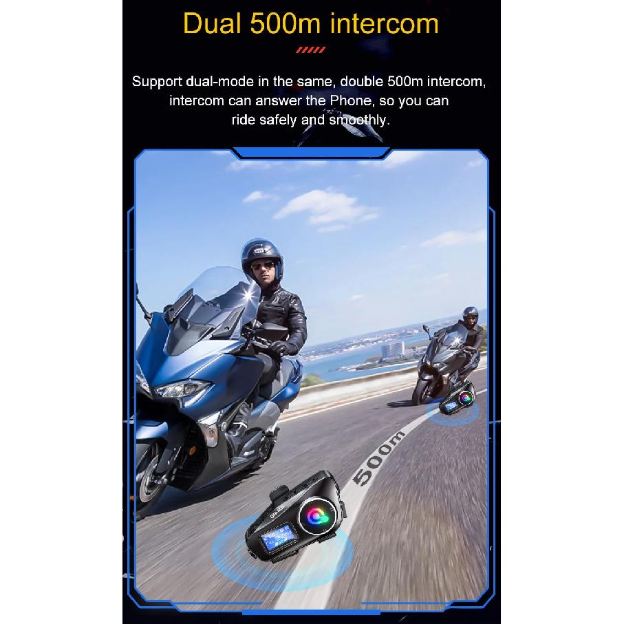 Q58-MAX Motorcycle Helmet Bluetooth Headset Intercom LED Lighting Dual 500M IP65 Rateddeep Waterproof Stereo FM Radio Interphone