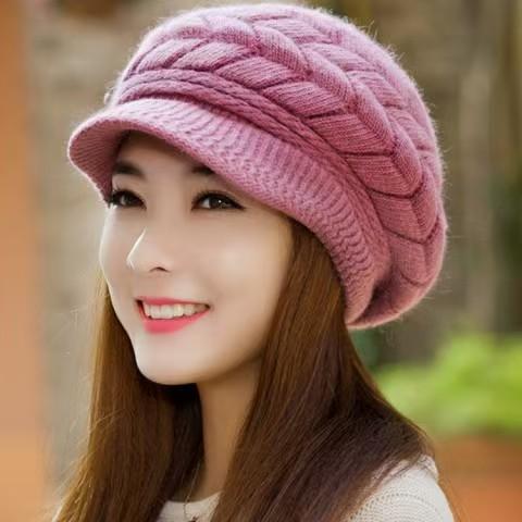 Winter anti-rabbit fur hat women's autumn and winter fashion warm fleece thickened mother hat ear protector knitted duck tongue beret