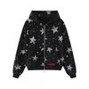 2026 Womens Vintage Star Print Zip Up Hoodie Loose Casual Sweatshirt Streetwear
