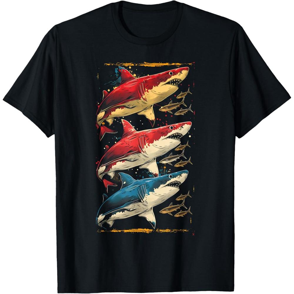Vintage Shark Silhouette Hammerhead Shark Tiger Shark Heart T Shirt