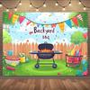 2D BBQ Party Background Cloth, Cartoon Grill and Backyard Decor