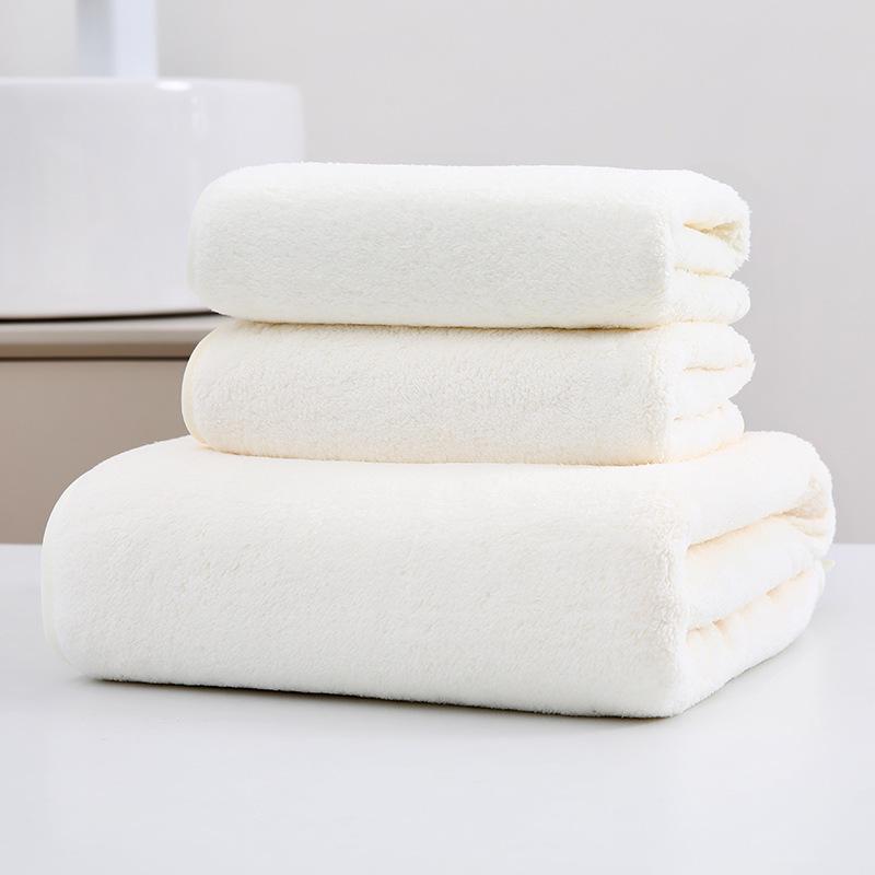 Coral Fleece Quick-Dry Towel Set: Thickened, All-Cotton 3-Piece Collection with Customizable Logo - Bath, Face, and Beach Towels.