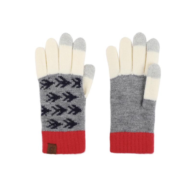 Japanischer Herbst und Winter Explosion Wolle kontrastierende Wolle gestrickte Handschuhe Retro Jacquard Samt Radfahren warme Handschuhe