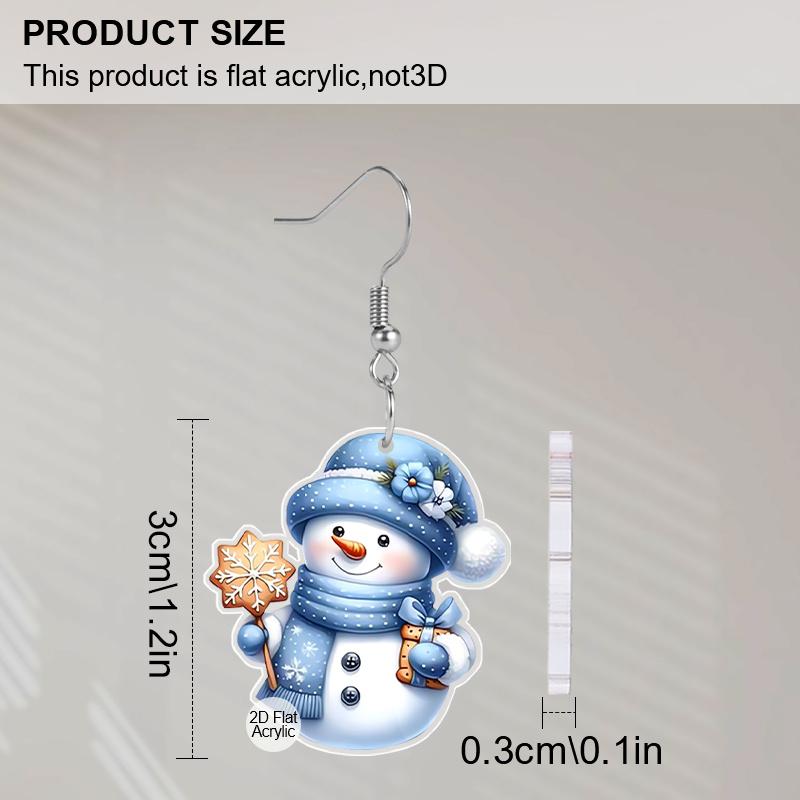 2pairs Red and Blue Christmas Snowman Acrylic Dangle Earrings, Perfect Gift for Women, Christmas Party Jewelry