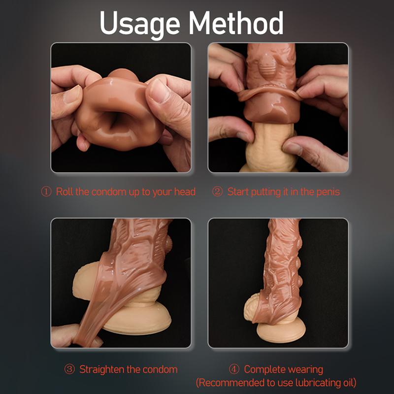 MELEON Realistické kondomy pro prodloužení penisu na penis Opakovaně použitelné silikonové kondomy pro zvětšení penisu pro muže, dildo Enhancer Sexy Toys