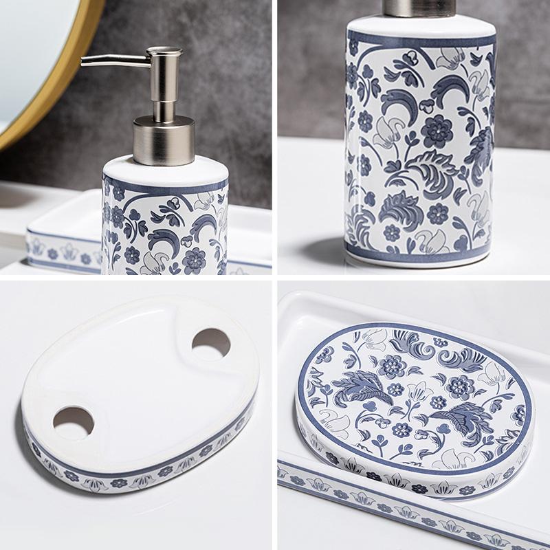4pcs/set Floral Pattern Bathroom Refillable Liquid Soap Container Creative Ceramic Wash Set Accessories