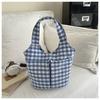 Retro Korean Plaid Large Capacity Canvas Tote Bag - Early Spring 2026 Edition