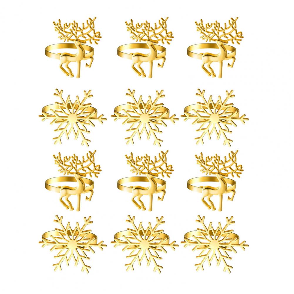 

12Pcs/Set Napkin Ring Reindeer Snowflake Shape Metal Festive Napkin Holders Tableware Christmas Table Decoration