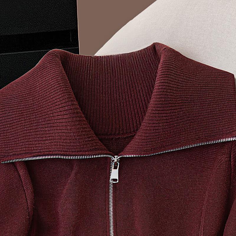 Damen Langarm Revers Reißverschluss Strickjacke