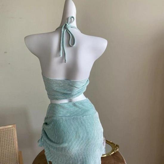 Mintgrüner Sexy Geraffter Dreiteiliger Bikini für Damen