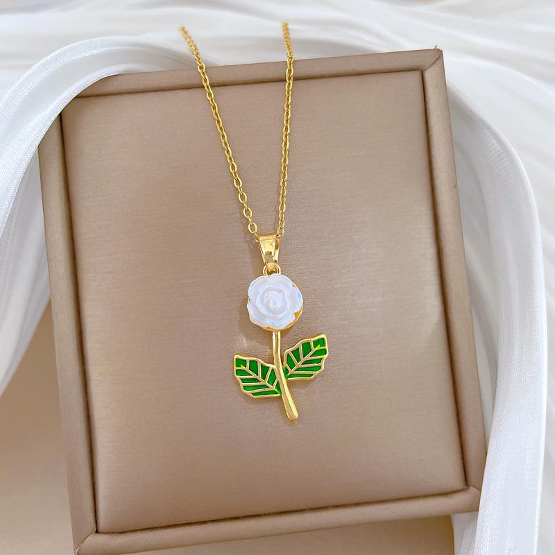 Titanium Steel Oil Dripping Flower Fashion Light Luxury Temperament Gorgeous Full Diamond Necklace Female Versatile Collarbone Chain