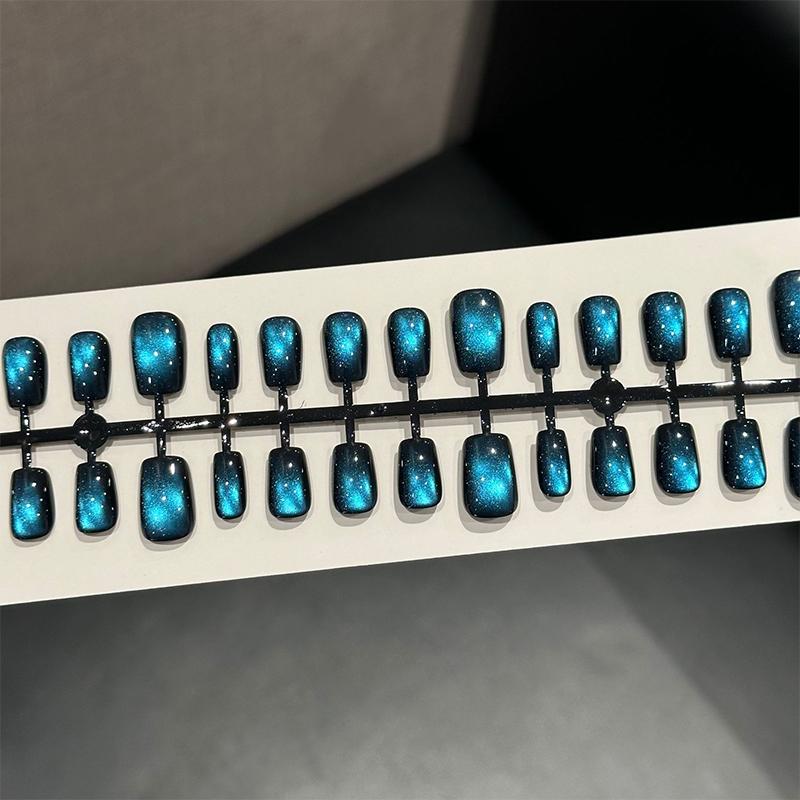 30PCS Press On Nails Short Almond Cat Eye Nail Tips DIY Instant Manicure Variety Elegant Colors for Office Daily Wear Women