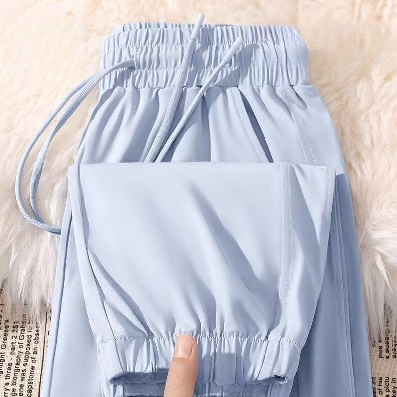 

Женские летние спортивные брюки Ice Silk с высокой талией, прямые брюки с манжетами на щиколотке, солнцезащитные брюки для тренировок S