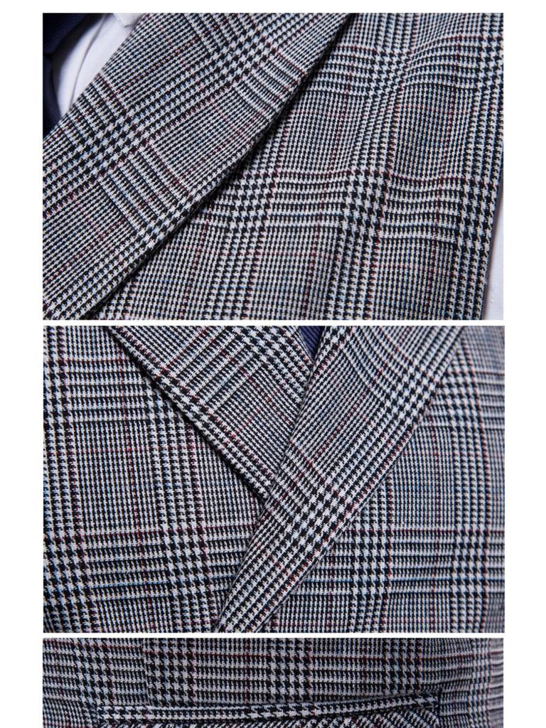Pánská retro kostkovaná dvouřadá vesta, velká velikost - Business casual vesta na jaro a podzim