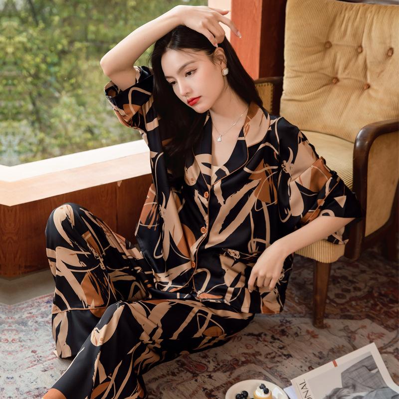 

Premium Women s Ice Silk Pajama Set Lightweight Long Sleeve Loungewear Fashionable Silk Design Luxurious Comfort for Homewear M