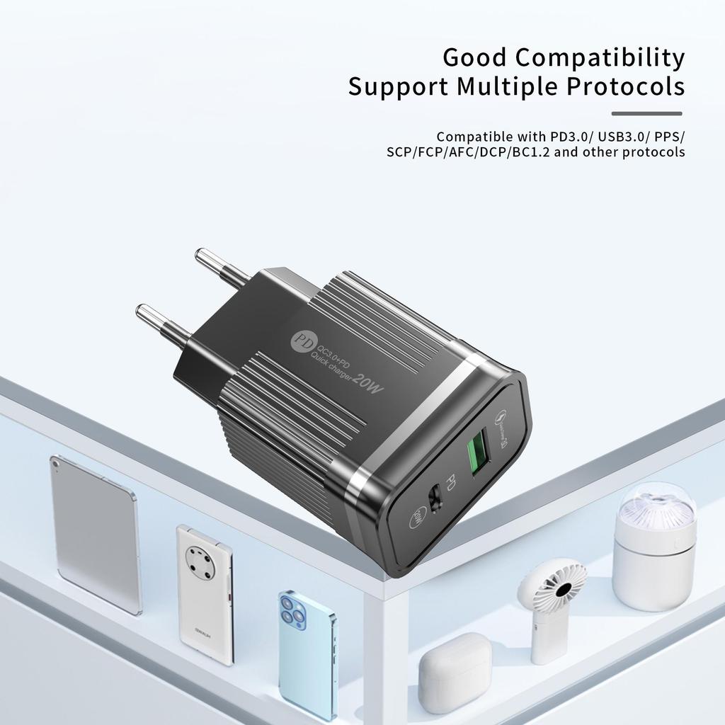 PD+USB Dual Port Fast Charger: US/EU Type-C Adapter