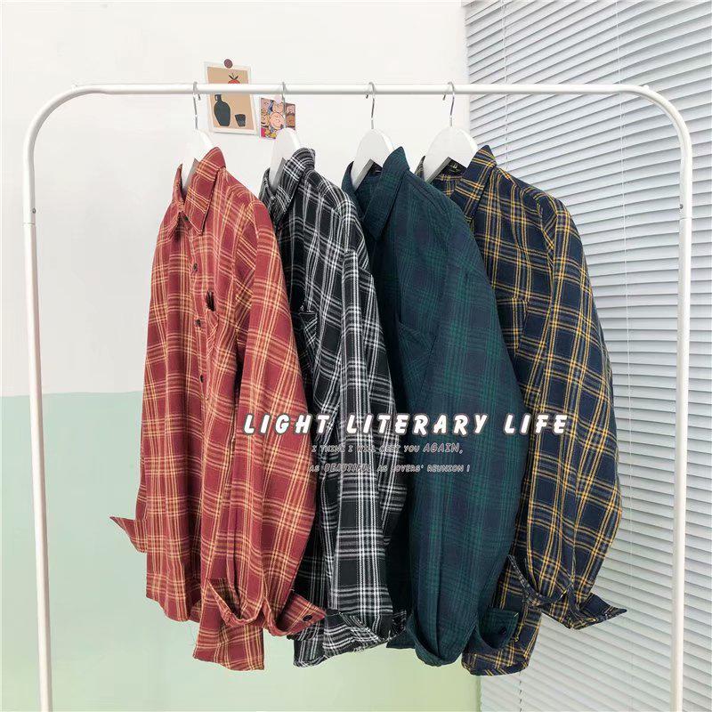 Oversize Ekose İş Kıyafeti Gömlek - Trend Uzun Kollu, Günlük Retro Stil, Çok Yönlü Sonbahar/Kış Dış Giyim, Çiftler İçin