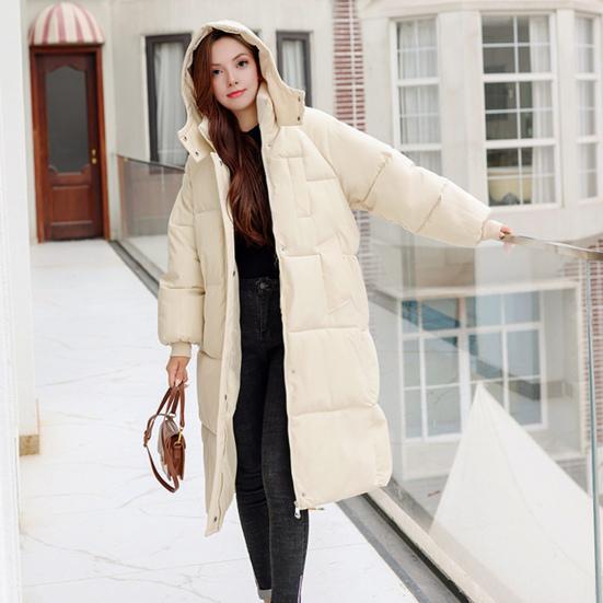 Long Puffer Jacket for Women Thicken Warm Quilted Hooded Coat Zip Up Full Length Down Coat Winter Outerwear
