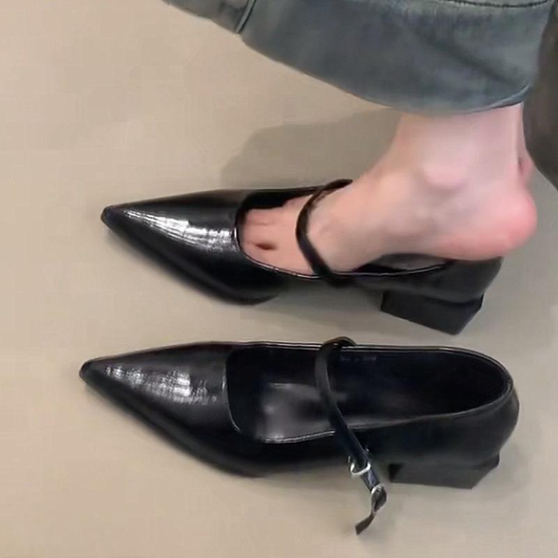 

Версия из овчины~ туфли Мэри Джейн с острым носком, детские, в стиле ретро, с черным толстым каблуком, французский темперамент, одинарные туфли, не утомляют 40 чёрный