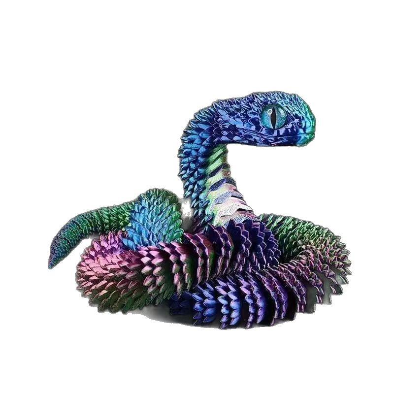 3D Printed Viper Toy with Gemstone Eyes - Articulated Figure & Scenery Ornament