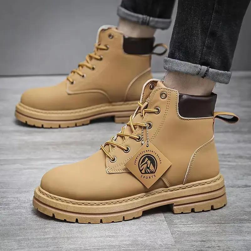 

Мужские высокие повседневные кожаные ботинки весна и осень уличные мягкая подошва противоскользящие удобные рабочие ботинки модные ботинки для ходьбы 42