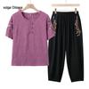 Elderly Women's Casual Summer Cotton Linen T-shirt Set