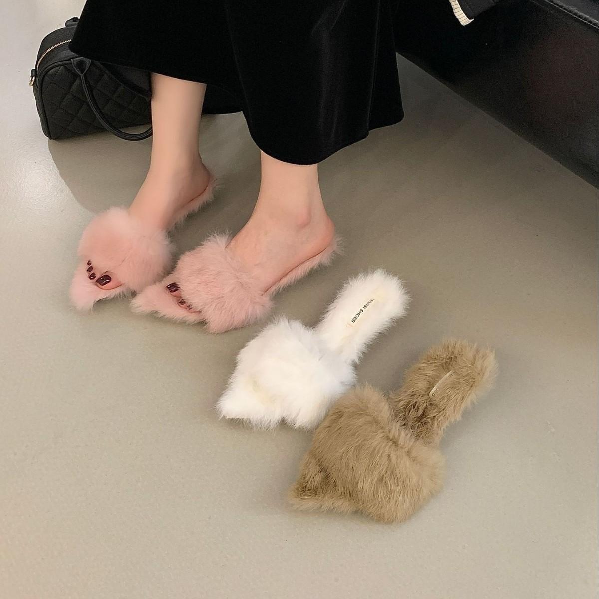 

2025 autumn and winter new thin heel pointed outer wear Mao Mao half drag OL trendy women s shoes 39 абрикосовый