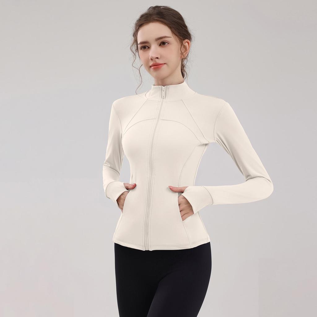 Damen Slim Fit Yoga- & Pilates-Jacke mit Stehkragen und durchgehendem Reißverschluss - Ideal zum Laufen, für Fitness und zum Radfahren.