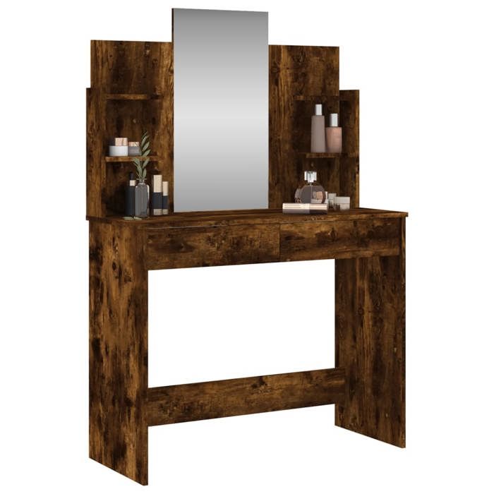 VidaXL Coiffeuse avec Miroir, Table de Maquillage avec 2 Tiroirs, Table Cosmétique avec 4 Étagères, Meuble de Rangement 837579