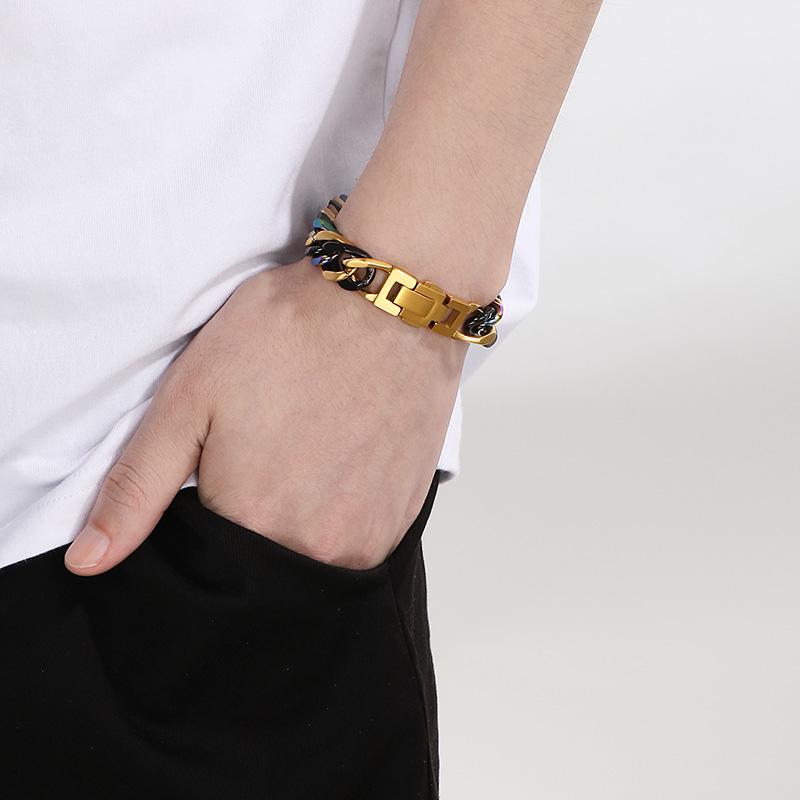 Kalen Hip Hop Colorful Cuban Chain Bracelet for Men Hight Quality Thick Stainless Steel Jewelry 13MM Chunky Trendy Accessories