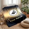 Swansea City FC Custom Name Text Flannel Blanket Soccer Logo Personalized Fleece Throw Blanket Special Gift For Sofa Bedroom Home