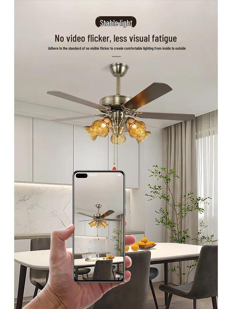 European Style Iron Leaf Ceiling Fan with Remote Control for Living Room and Bedroom