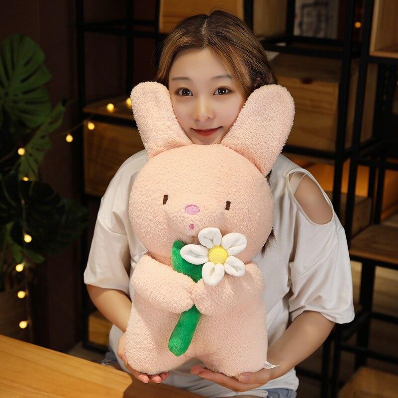 Precioso oso de peluche, conejo, gato, flores, juguetes de peluche, muñecos de animales Kawaii, almohada rellena, regalo de San Valentín para niñas