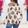 Women Plus Size White Asymmetric Cutout Neck Cold Shoulder Long Sleeve Floral Printed Fitted Top