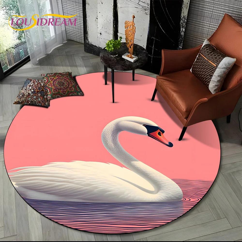 3D Dream Love Swan Cartoon Cygnus Girl Gift Round Carpet Rug for Living Room Bedroom Child Decor,Pet Area Rug Non-slip Floor Mat