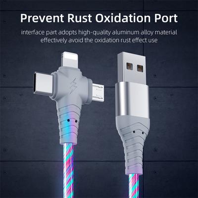 3 In 1 Led Glow Flowing Charger Cable Luminous Lighting Fast Charging Micro Usb Type C 1 Meter Length For Photo Wire Cord
