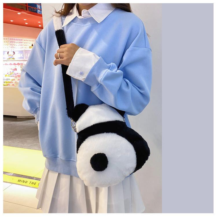 Large Capacity Cartoon Plush Panda Shoulder Bag For Women Cute Unisex Backpack Doll Bag Street Fashion