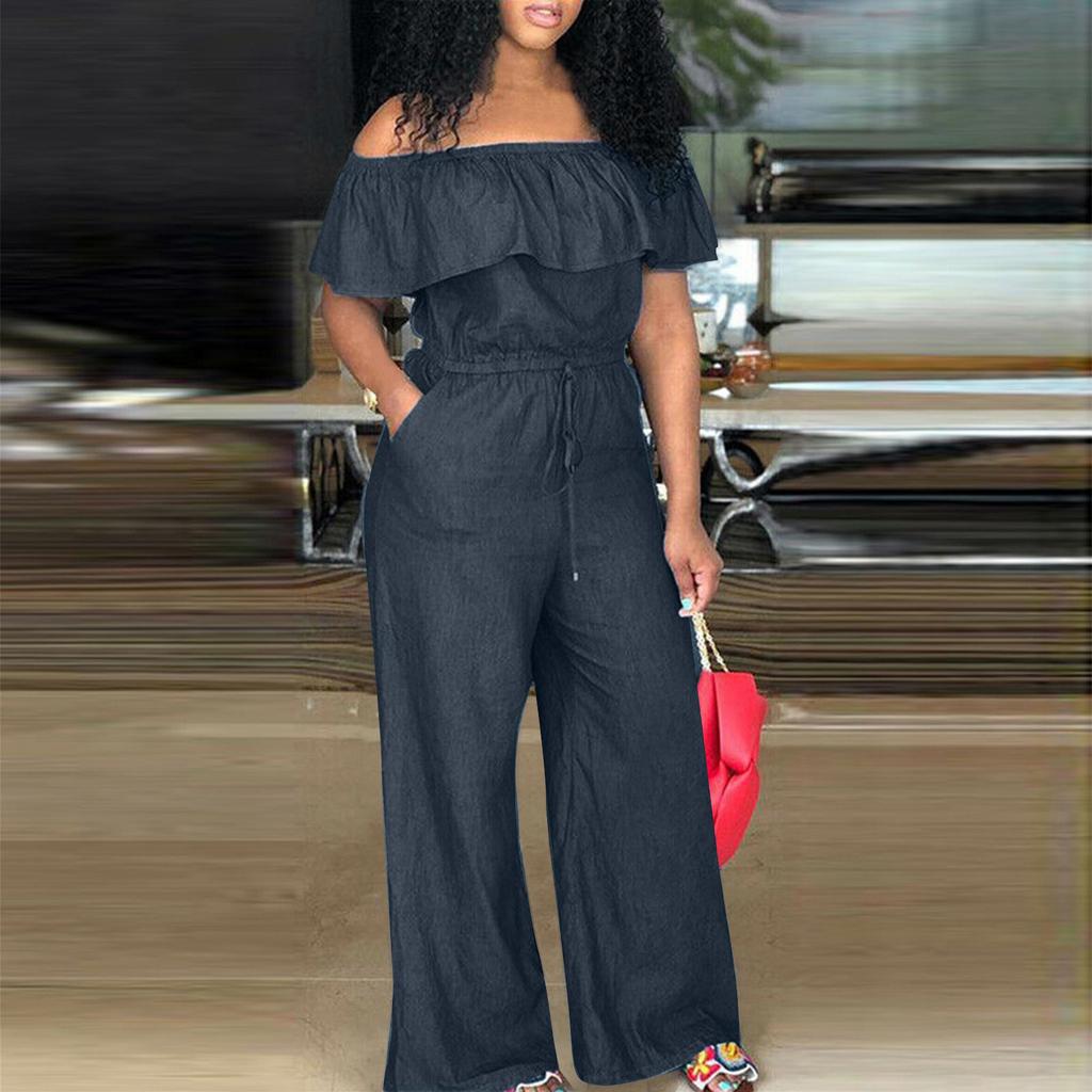 Eine Schulter ärmelloser Overall für Frauen Mode Denim Beine Hosen Strampler Eleganter Overall mit hoher Taille