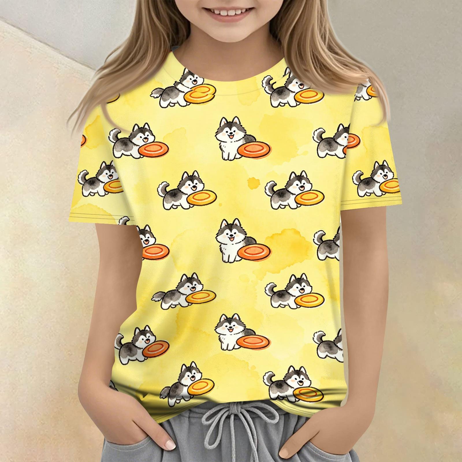 

Kids Animal Print Crew Neck Short Sleeve Casual Loose Fit T Shirt Top Soft Comfortable Fabric Suitable for Daily Wear and Playtime 160 жовтий